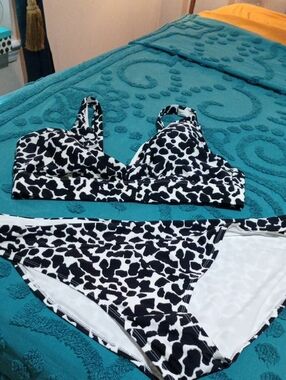 Time and Tru Black and White Animal Print Two-Piece Bikini